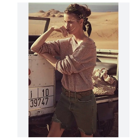 FREE PEOPLE SEQUOIA BERMUDA SHORTS DISTRESSED DENIM BERMUDA SHORTS IN PINE GREEN - Picture 15 of 15